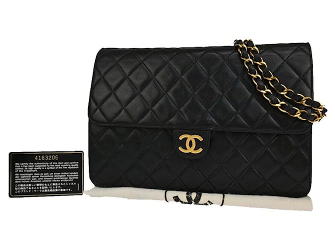 Chanel Classic Flap Negro Cuero  ref.1300224