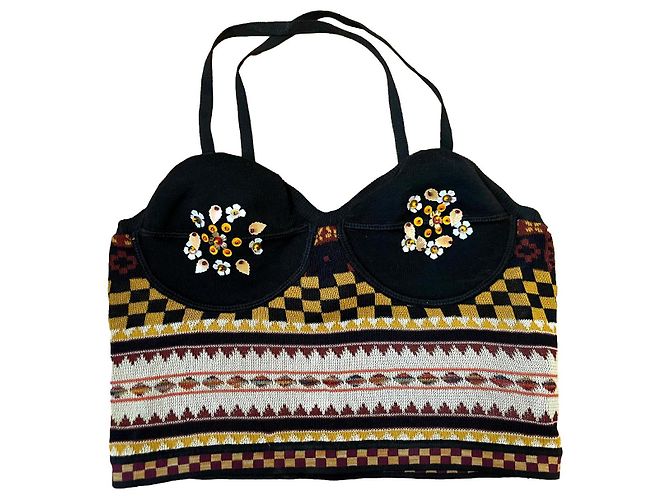 Crop Top Bustier Jean Paul Gaultier de Algodão Viscose Multicor