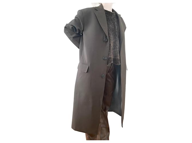 Manteau oversize marron foncé LEMAIRE avec épaulettes rembourrées. Laine  ref.1300423