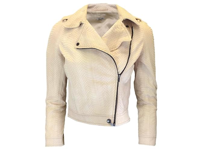 Autre Marque Miu Miu Ivory Python Skin Leather Moto Zip Jacket Cream Exotic leather  ref.1300523