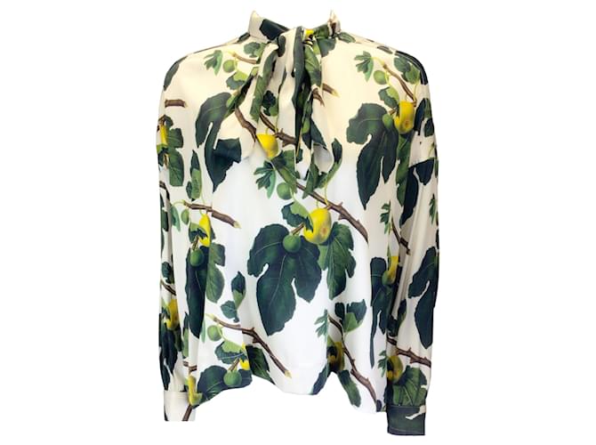 Autre Marque Libertine Ivory / Green Figgy Pudding Tie-Neck Silk Blouse Multiple colors  ref.1300524