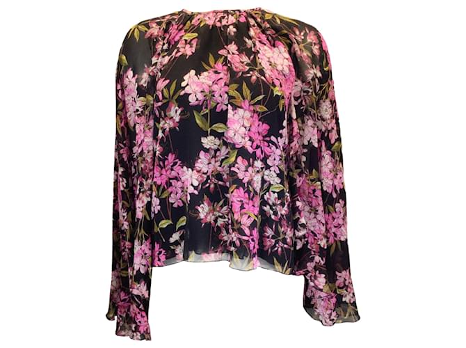 Autre Marque Giambattista Valli Black / Pink Floral Printed Silk Blouse Multiple colors  ref.1300525