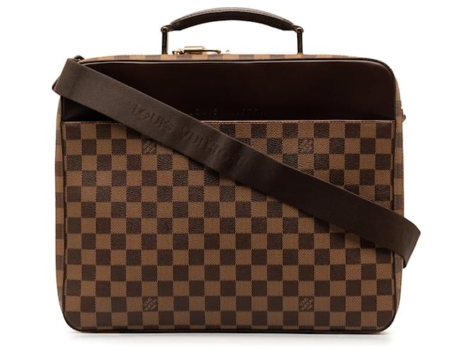 Brown Louis Vuitton Damier Ebene Porte Ordinateur Sabana Business Bag Leather  ref.1300554