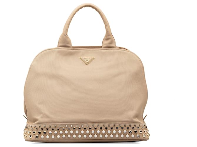 Beige Prada Canapa Studded Dome Shopping Tote Cloth  ref.1300557