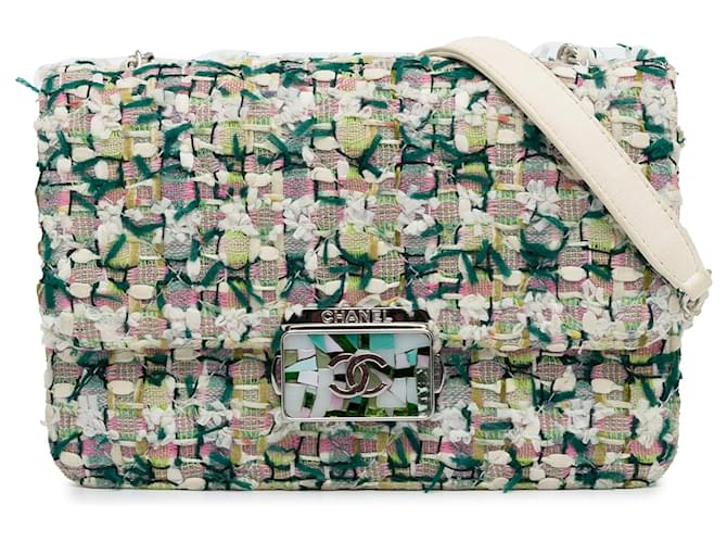 Green Chanel Tweed Beauty Lock Flap Bag Leather  ref.1300569