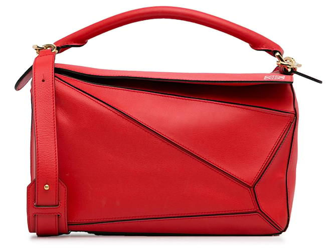 Red Loewe Medium Puzzle Bag Satchel Leather  ref.1300571