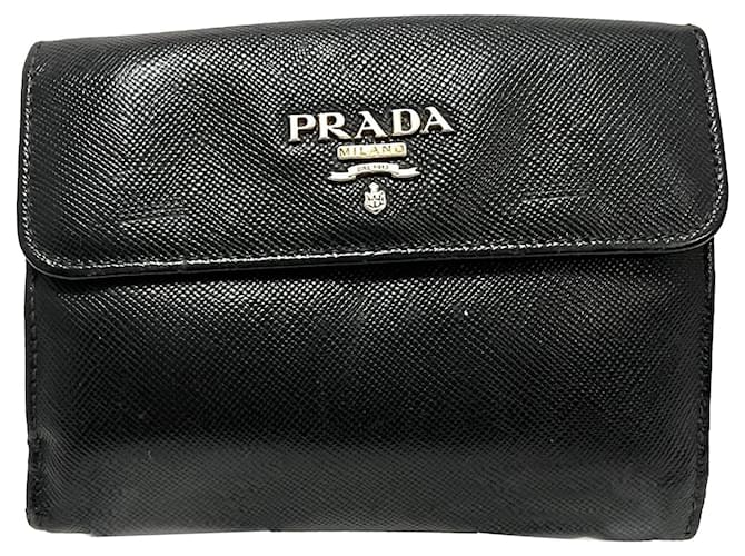 Black Prada Saffiano Small Wallet Leather  ref.1300581