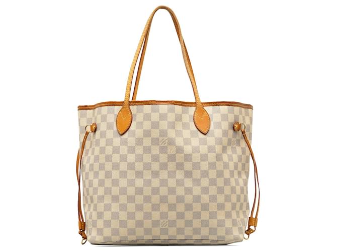 White Louis Vuitton Damier Azur Neverfull MM Tote Bag Leather  ref.1300583