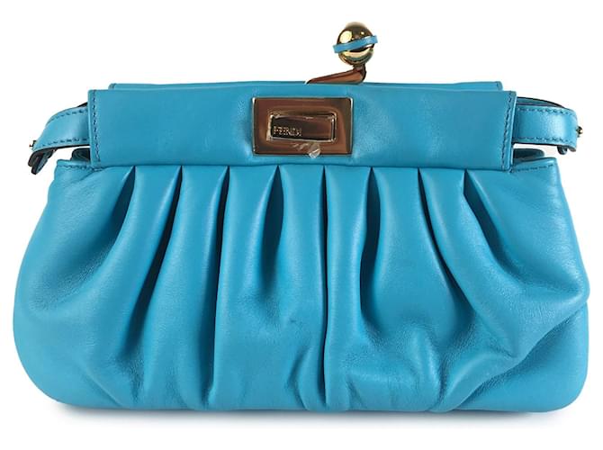 Blue Fendi Leather Peekaboo Click Clutch Bag  ref.1300588
