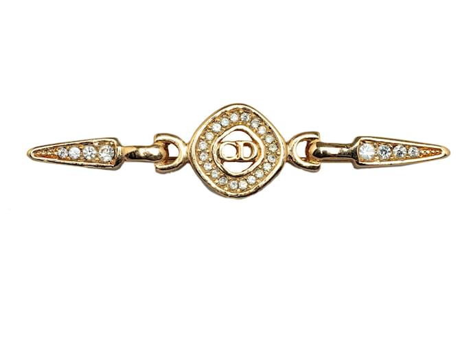 Broche de strass dourado com logotipo Dior Dior dourado  ref.1300606