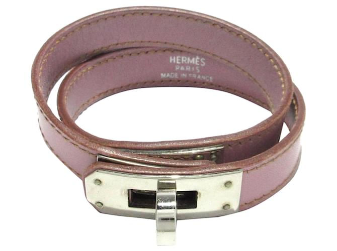 Hermès Pulseira Hermes Swift Kelly forrada rosa Couro  ref.1300610