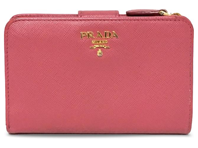 Pink Prada Saffiano Bi-fold Wallet Leather  ref.1300611