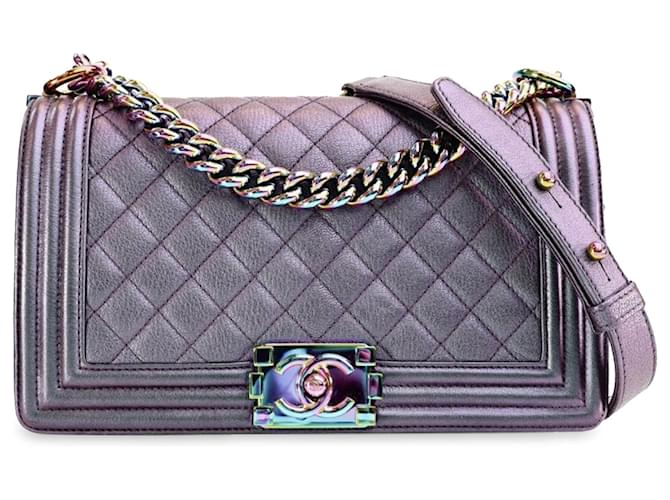 Purple Chanel Medium Mermaid Iridescent calf leather Boy Flap Crossbody Bag  ref.1300612