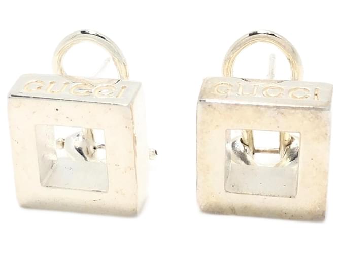 Silver Gucci Square Metal Clip on Earrings Silvery  ref.1300615