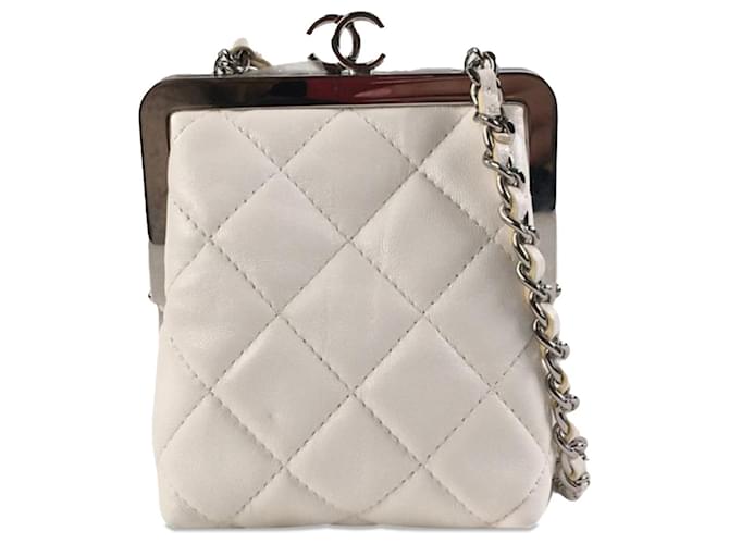 White Chanel Lambskin and Plexiglass Kiss Clutch with Chain Crossbody Bag Leather  ref.1300618