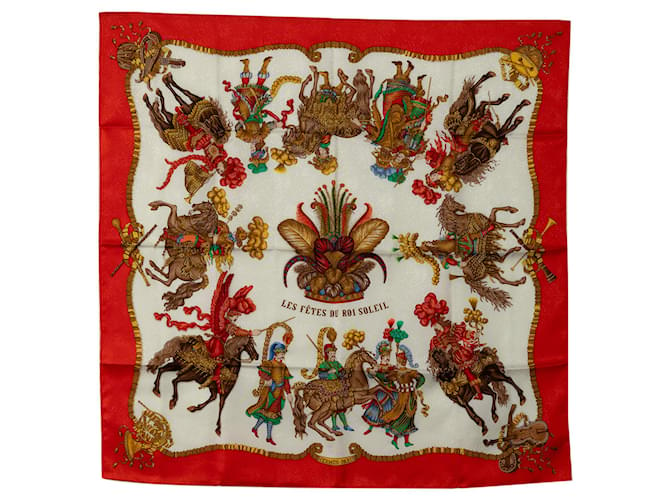 Hermès Bufanda de seda roja Hermes Les Fetes du Roi Soleil Bufandas  ref.1300628
