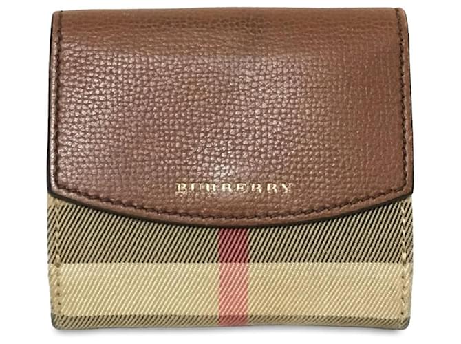 Brown Burberry House Check Canvas Wallet Leather  ref.1300633