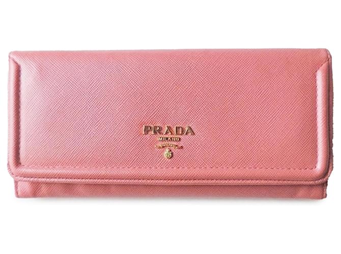 Portafoglio lungo Prada in pelle Saffiano rosa  ref.1300642