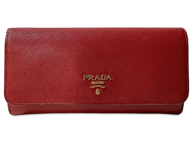 Red Prada Saffiano Lux Continental Wallet Leather  ref.1300645