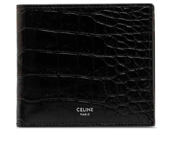 Céline Schwarzes Celine-Portemonnaie aus geprägtem Leder mit zwei Fächern  ref.1300650