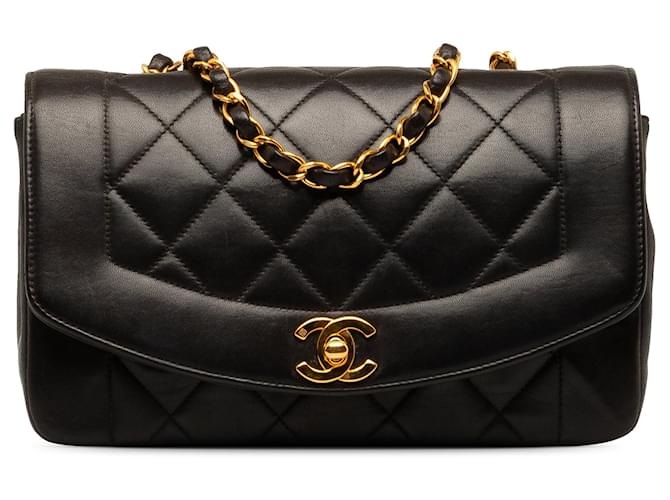 Bolsa Chanel pequena em pele de cordeiro Diana preta Preto Couro  ref.1300659