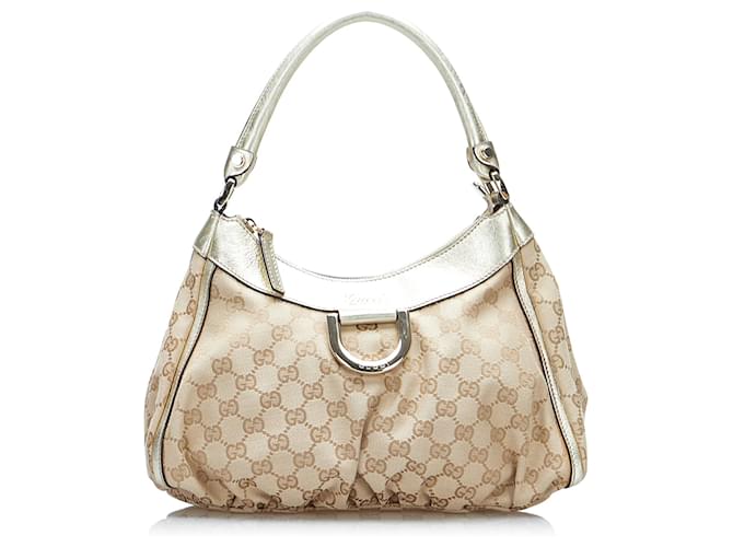 Brown Gucci GG Canvas Abbey D Ring Shoulder Bag Leather  ref.1300695