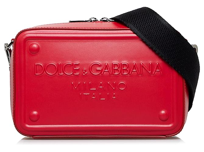 Dolce & Gabbana Bolso bandolera rojo Dolce&Gabbana con logo en relieve Roja Cuero  ref.1300703