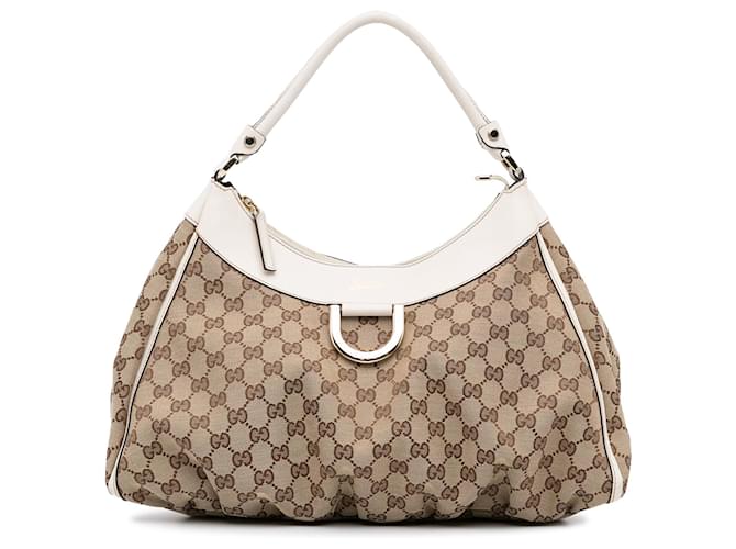 Beige Gucci GG Canvas Abbey D-Ring Shoulder Bag Brown Leather  ref.1300719