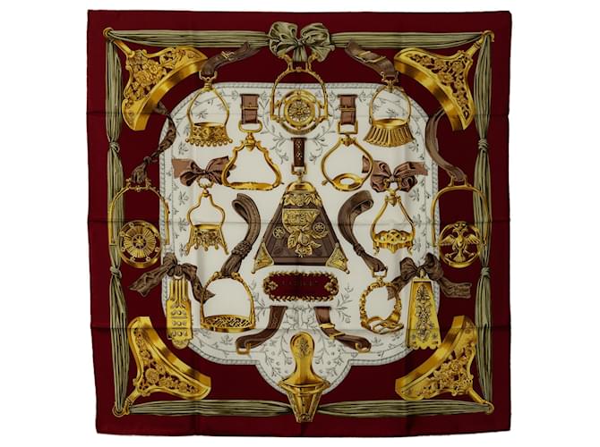 Hermès Bufandas rojas de la bufanda de seda de Hermes Etriers  ref.1300751