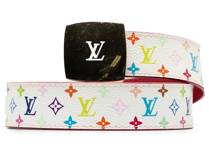 Cinturón reversible con corte LV multicolor y monograma de Louis Vuitton blanco Lienzo  ref.1300752