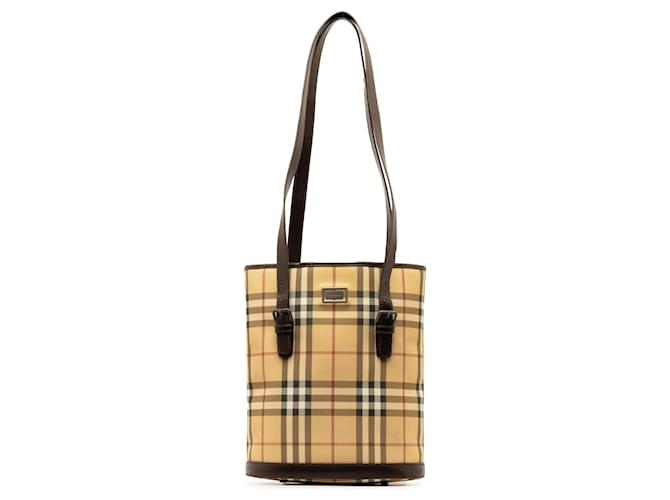 Tan Burberry House Check Bucket Bag Camel Leather  ref.1300756