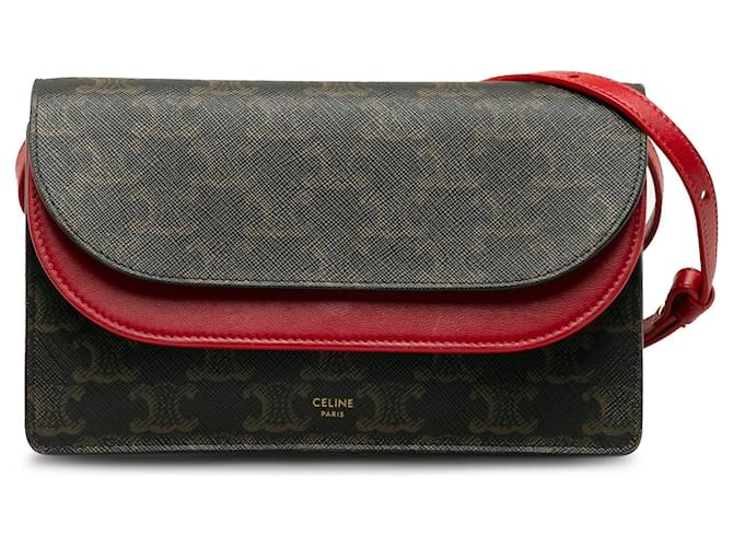 Céline Brown Celine Triomphe Wallet On Strap Crossbody Bag Leather  ref.1300773
