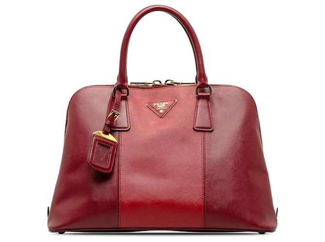 Rote, mittelgroße, zweifarbige Promenade-Handtasche aus Saffianoleder von Prada  ref.1300784