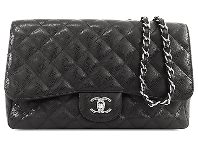 Black Chanel Jumbo Classic Caviar Single Flap Shoulder Bag Leather  ref.1300789