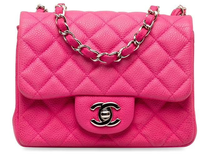 Bolsa de ombro Chanel Mini Square Caviar rosa com aba única Couro  ref.1300792