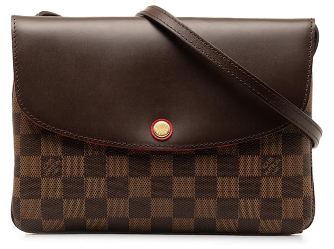 Brown Louis Vuitton Damier Ebene Twice Crossbody Bag Leather  ref.1300799