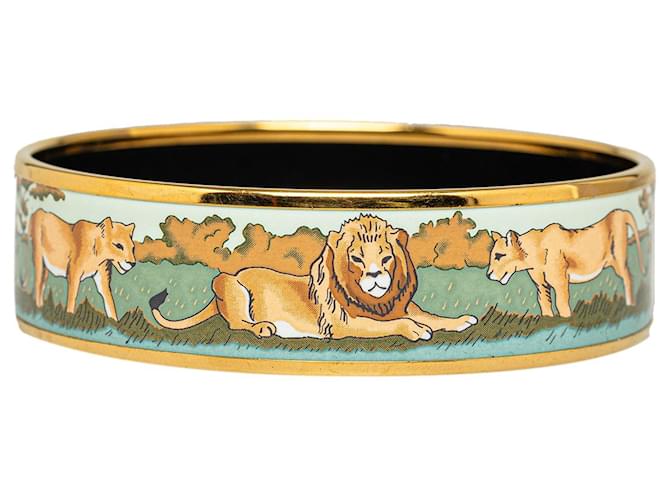 Breites Emaille-Armband „Löwenrudel“ von Hermès aus Gold 65 Golden Metall  ref.1300805
