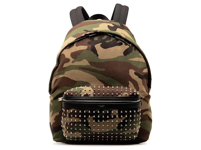 Green Saint Laurent Camouflage Studded Backpack Leather  ref.1300806