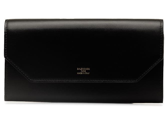 Schwarzes, langes Portemonnaie aus Leder im Umschlagdesign von Balenciaga  ref.1300822