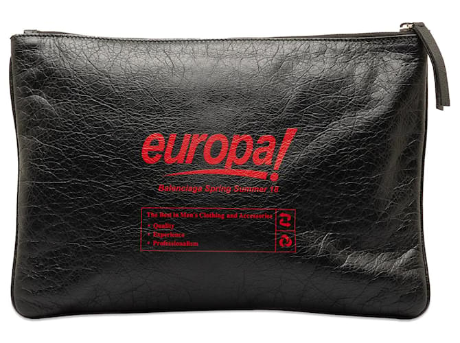 Black Balenciaga Europa Leather Pouch Clutch Bag  ref.1300823