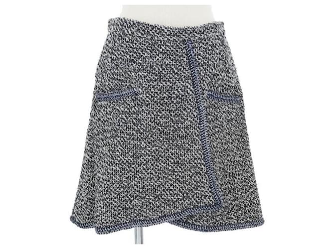 Cambon Chanel Tweed Skirt Black White Navy blue Silk Cotton  ref.1300938