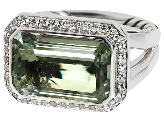 David Yurman Novella Prasiolite Diamond Ring en argent sterling 0.24 ct Métal Argenté Métallisé  ref.1300953