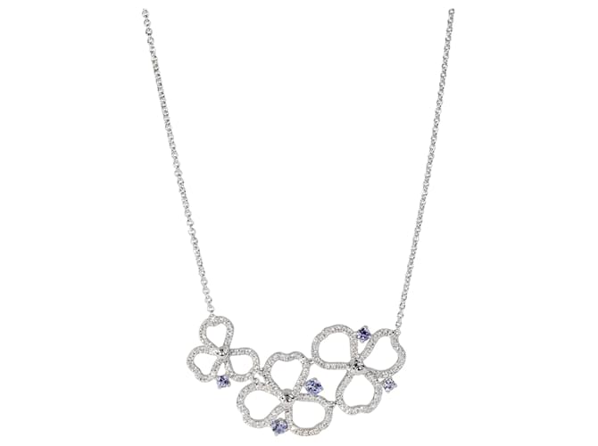 TIFFANY & CO. Paper Flowers Necklace with Diamonds & Tanzanite in Platinum Silvery Metallic Metal  ref.1300962