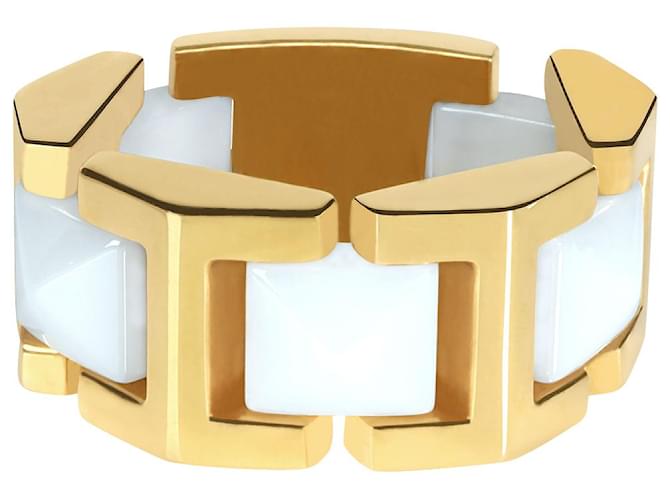 Versace Flexibler Ring mit weißen Keramikpyramiden in 18K Gelbgold Silber Metallisch Metall  ref.1300963
