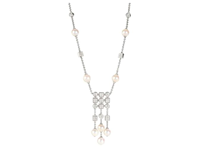 Bulgari Collier BVLGARI Lucea avec perles et diamants 18K or blanc 1.56 ctw Métal Argenté Métallisé  ref.1300976