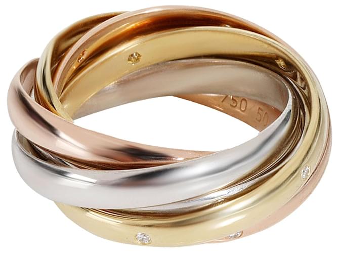 Trinity Cartier 6 anel de rolamento de banda em 18K 3 Diamantes de ouro tom 0.15 ctw Dourado Metálico Ouro branco Metal  ref.1300979
