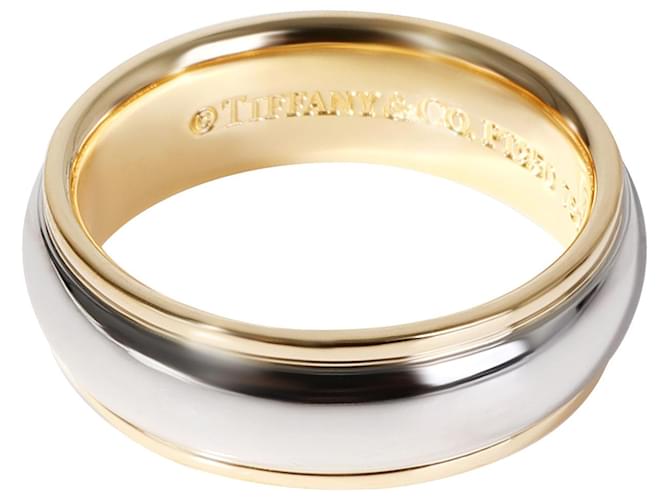TIFFANY & CO. Lúcida Vintage 6 aliança de casamento em mm 18K Yellow Gold/Platina Prata Metálico Metal  ref.1301016