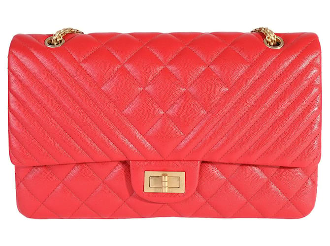 Chanel Red Quilted Caviar Reissue 2.55 227 lined Flap Bag Leather  ref.1301050