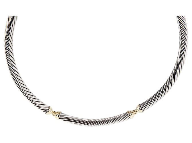 David Yurman Two-Tone 7 mm Metro Hinged Cable Choker Necklace Silvery Metallic Metal  ref.1301086