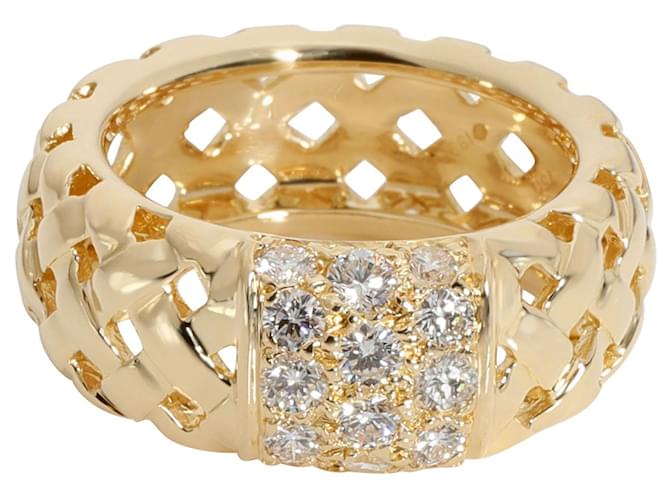 TIFFANY & CO. Vannerie Basket Weave anel de diamante em 18K Yellow Gold 3/4 ctw Prata Metálico Metal  ref.1301107